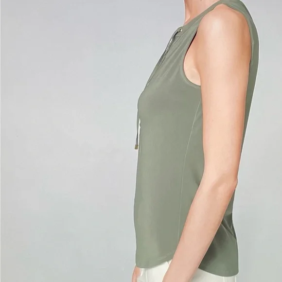 NWT WHBM Olive lace up matte Jersey top X Small - Picture 3 of 14